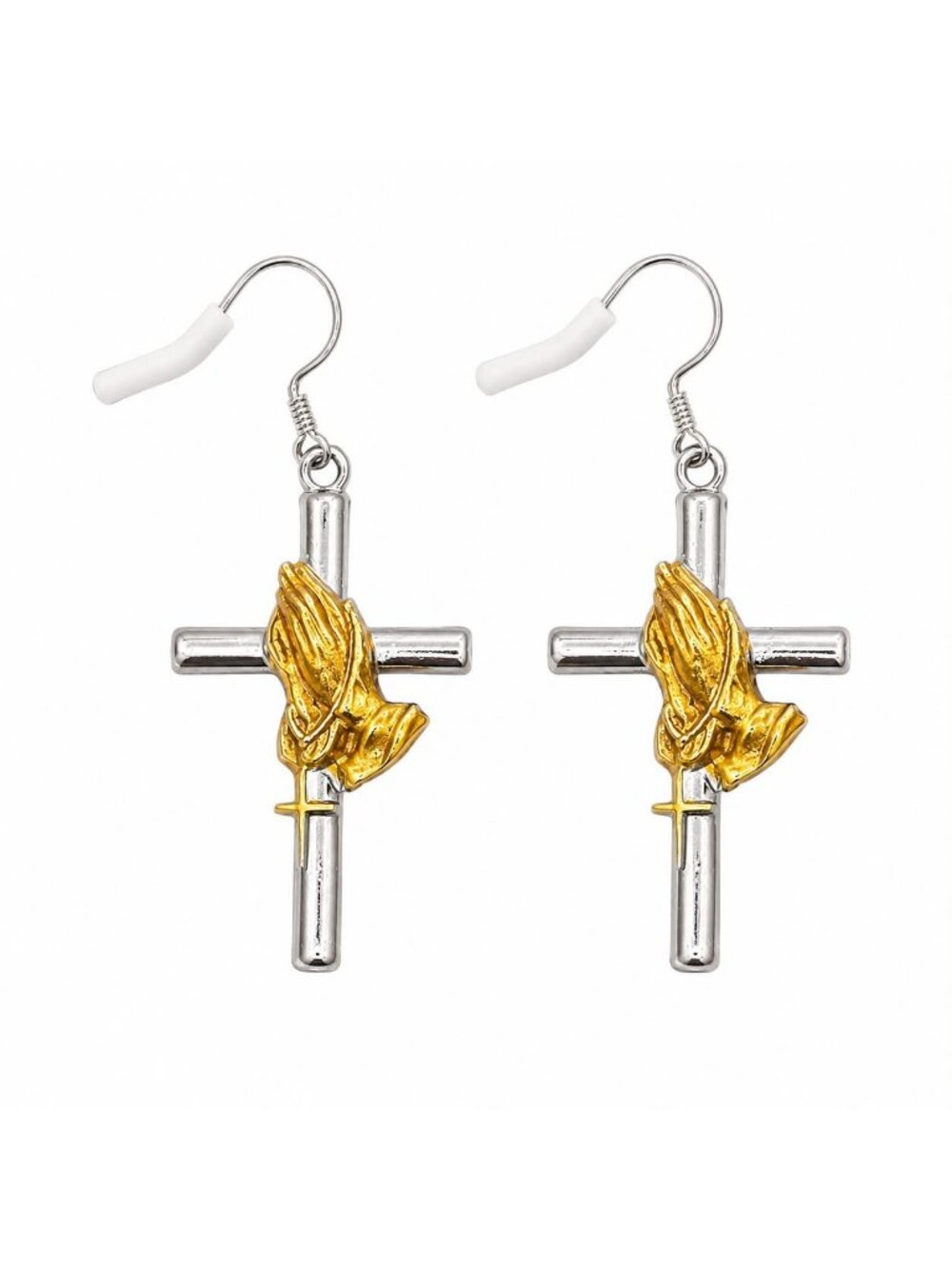 Praying Hands Cross Dangle Earrings